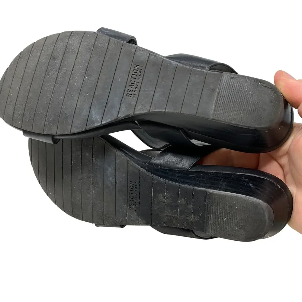 Kenneth Cole Reaction Wedge Slingback Sandals Womens Size 7 Black Faux Leather